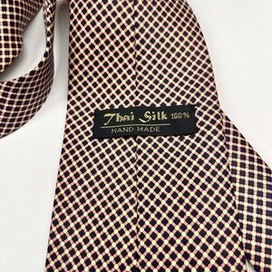 Handmade 100% Silk Black, Pink and Cream Checkered Tie- Marked ‘Thai Silk’